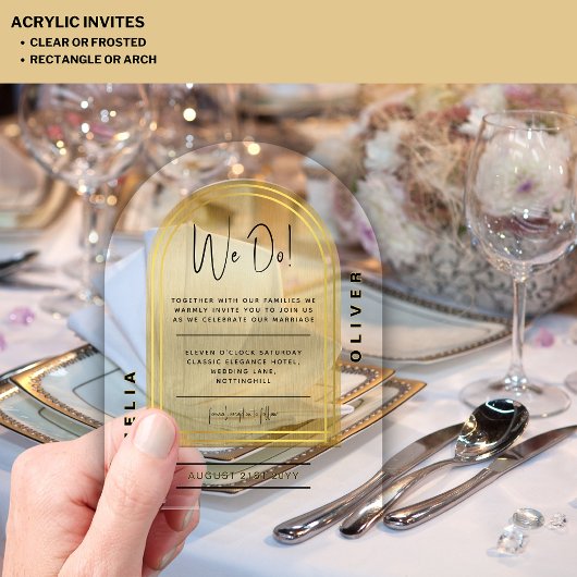 Moderne Acryl Vet Goud Minimalistische Huwelijk Acryl Uitnodigingen