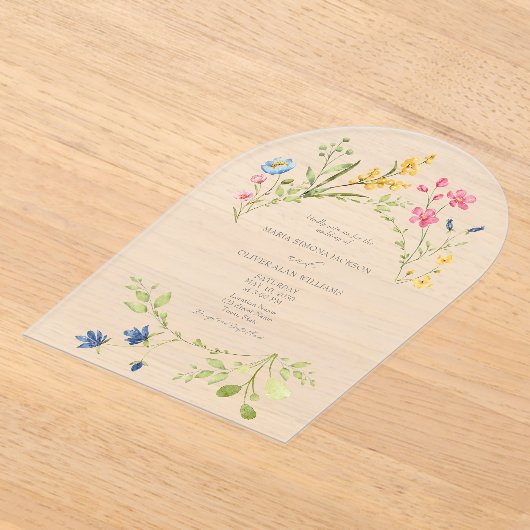 Moderne Acryl Wildflower Huwelijksuitnodiging Acryl Uitnodigingen (Laagn)