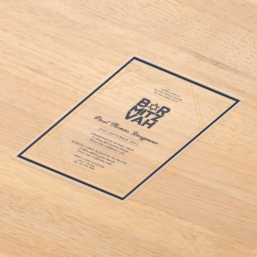 Moderne Acryle BAR MITZVAH Marineblauw Goud Modern Acryl Uitnodigingen (Laagn)