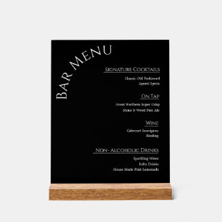 Moderne Acrylgehuwde Bar Menukaart Bord | Bewerkba