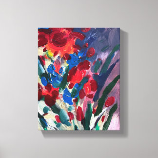 Moderne acrylschildering, rode bloemen canvas afdruk