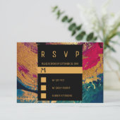 Moderne acrylverf zwarte goudbruiloft RSVP kaartje (Staand voorkant)