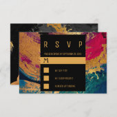 Moderne acrylverf zwarte goudbruiloft RSVP kaartje (Voorkant / Achterkant)