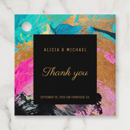 Moderne acrylverfgoud Weddenschap Bedankt Bedankjes Labels (Voorkant)