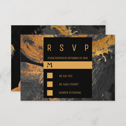 Moderne acrylverfgrijs en goudbruiloft RSVP kaartje (Voorkant / Achterkant)