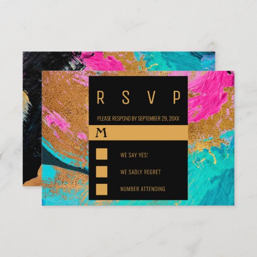 Moderne acrylverven kleurrijke goudbruiloft RSVP kaartje (Voorkant / Achterkant)