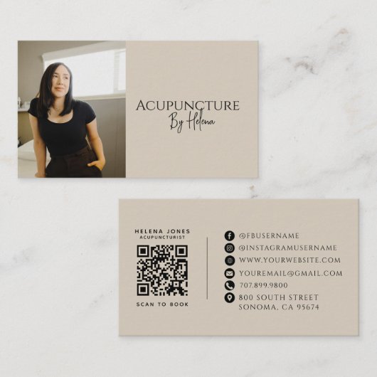 Moderne Acupuncturist Foto QR Code Visitekaartje (Voorkant / Achterkant)