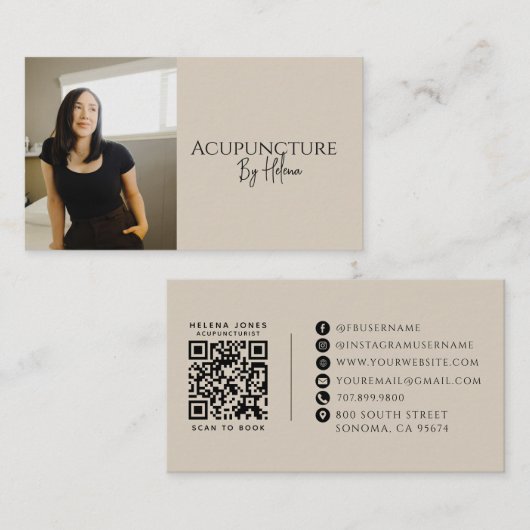 Moderne Acupuncturist Foto QR Code Visitekaartje (Voorkant / Achterkant)