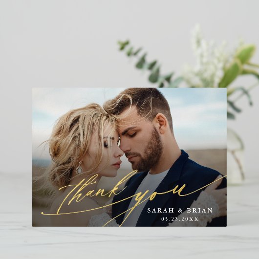 Moderne afbeelding 2 Foto Gold Foil Hartelijk dank Folie Uitnodiging (Staand Voorkant)