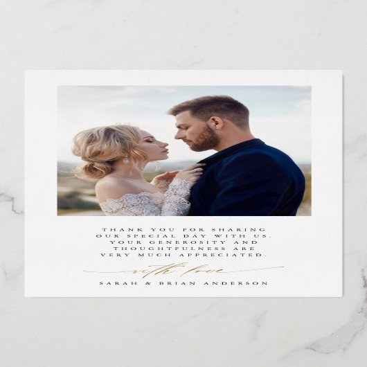 Moderne afbeelding 2 Foto Gold Foil Hartelijk dank Folie Uitnodiging (Achterkant)