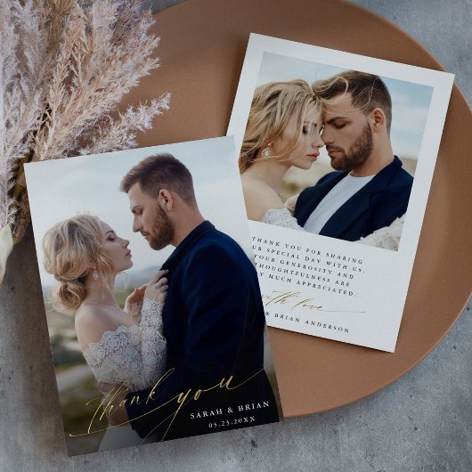 Moderne afbeelding 2 Foto Gold Foil Hartelijk dank Folie Uitnodiging