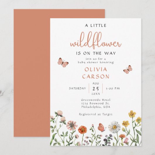 Moderne afbeelding A Little Wildflower Floral Baby Kaart (Voorkant / Achterkant)