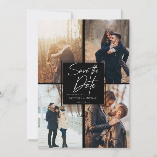 Moderne Afbeelding Collage Black Save The Date (Voorkant)