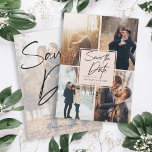 Moderne Afbeelding Collage Blush Pink Save The Date<br><div class="desc">Neem uw 5 beste afbeeldingen van uw de fotozitting van het verloving met 4 voor de voorzijde en voor de rug. Het is voorzien van een handschrift met de vermelding Save the Date (Opslaan van datum).</div>