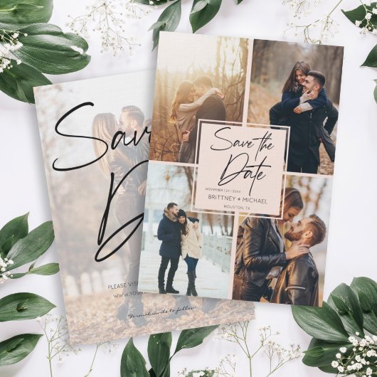 Moderne Afbeelding Collage Blush Pink Save The Date