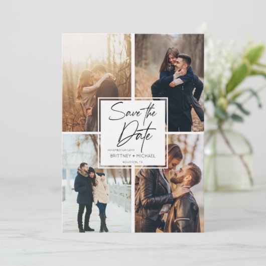 Moderne Afbeelding collage slaat de datum op Save The Date (Staand voorkant)