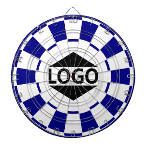 Moderne afbeelding met logo op blauw en wit dartbord