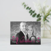 Moderne afbeelding roze script hoort zwarte witte  feestdagenkaart (Staand voorkant)