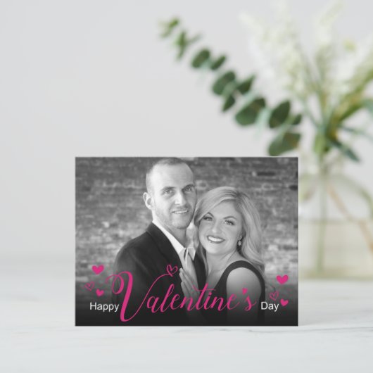 Moderne afbeelding roze script hoort zwarte witte  feestdagenkaart (Staand voorkant)