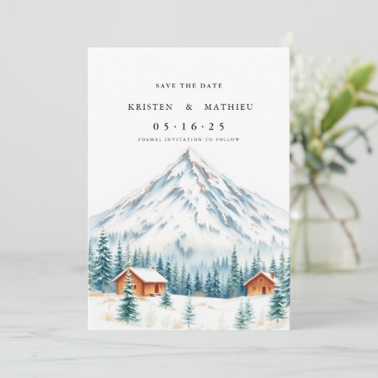 Moderne afdrukbare berg save the date (Staand voorkant)