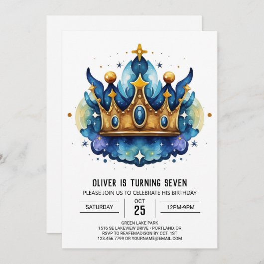 Moderne afdrukbare Prins Kroon Verjaardag Kaart (Voorkant / Achterkant)