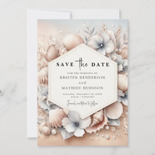 Moderne afdrukbare strand bruiloft save the date (Voorkant)