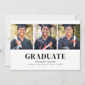 Moderne Afgestudeerde Elegante Witte 4 Foto Afstud Aankondiging (Voorkant)