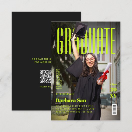 Moderne Afgestudeerde Gele Afstudeerdiploma Afstud Kaart (Voorkant / Achterkant)