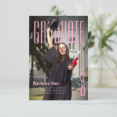 Moderne Afgestudeerde Pink Pop Grad Afstuderen Kaart (Staand voorkant)
