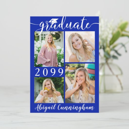 Moderne Afgestudeerde Royalblauw 5 Foto Script Aankondiging (Staand voorkant)