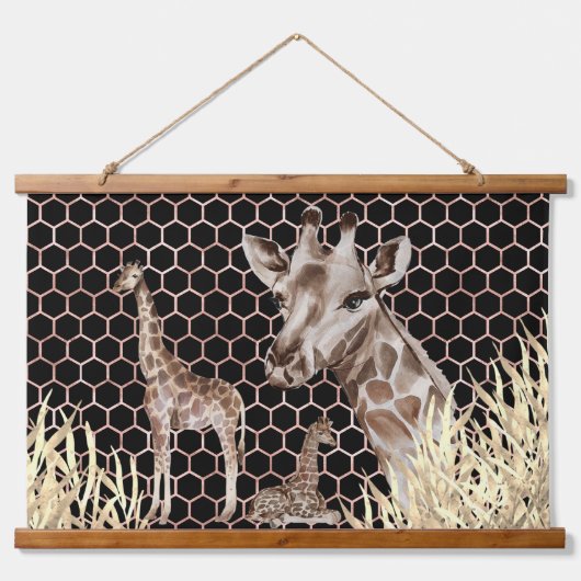 Moderne Afrikaanse Giraffe Waterverf Hangend Wandkleed (Voorkant)