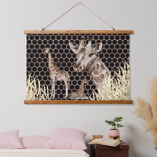 Moderne Afrikaanse Giraffe Waterverf Hangend Wandkleed (Slaapkamer)