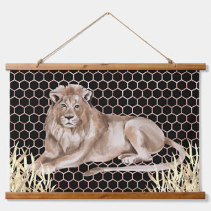 Moderne Afrikaanse Leeuw Aquarel Hangend Wandkleed
