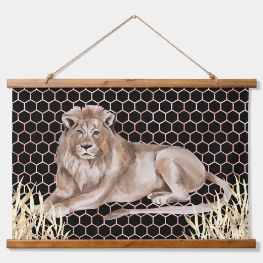 Moderne Afrikaanse Leeuw Aquarel Hangend Wandkleed (Voorkant)
