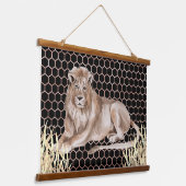 Moderne Afrikaanse Leeuw Aquarel Hangend Wandkleed (Gebogen)