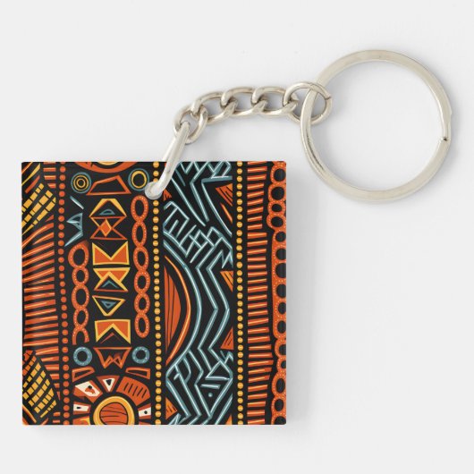 Moderne Afrikaanse Print Tribal Sleutelhanger (Achterkant)
