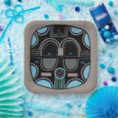 Moderne Afrikaanse stammenmasker, grijs blauw en z Papieren Bordje (Feest)