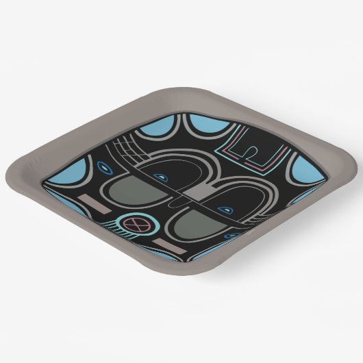 Moderne Afrikaanse stammenmasker, grijs blauw en z Papieren Bordje (Gebogen)