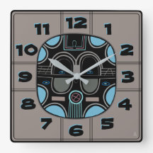 Moderne Afrikaanse stammenmasker in grijs blauw zw