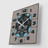 Moderne Afrikaanse stammenmasker in grijs blauw zw Vierkante Klok (Hoek)