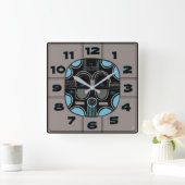 Moderne Afrikaanse stammenmasker in grijs blauw zw Vierkante Klok (Huis)