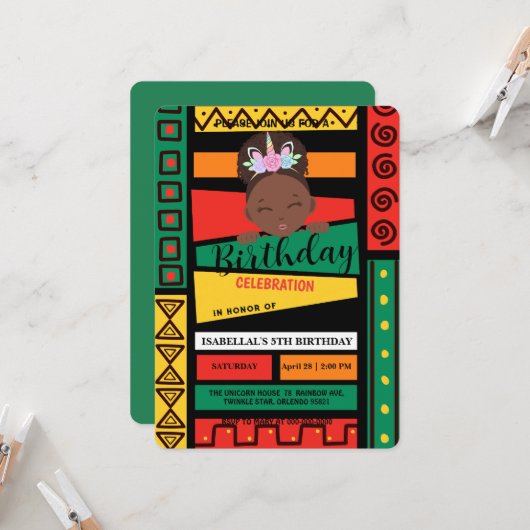 Moderne Afro-Amerikaanse meisjes Verjaardagsfeest Kaart (Voorkant / Achterkant in situ)