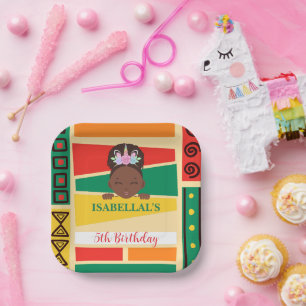 Moderne Afro-Amerikaanse meisjes Verjaardagsfeest Papieren Bordje