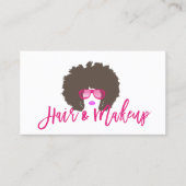 Moderne Afro Haar Meisje Hot Pink Script Schoonhei Visitekaartje (Voorkant)