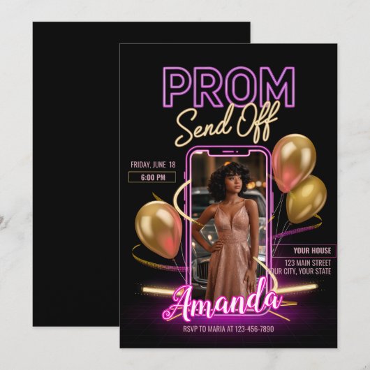 Moderne Afscheidsfeest Neons Zwarte Roze Tinten Kaart (Voorkant / Achterkant)