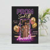 Moderne Afscheidsparty na het Eindbal Neon Zwart R Kaart (Staand voorkant)