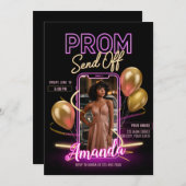 Moderne Afscheidsparty Naar Het Bal Neon Zwart Roz Kaart (Voorkant / Achterkant)