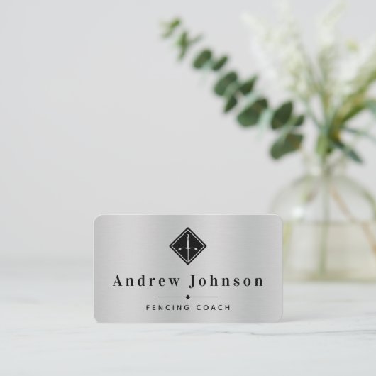 Moderne afschermende Logo Coach Instructor Fencer  Visitekaartje (Staand voorkant)