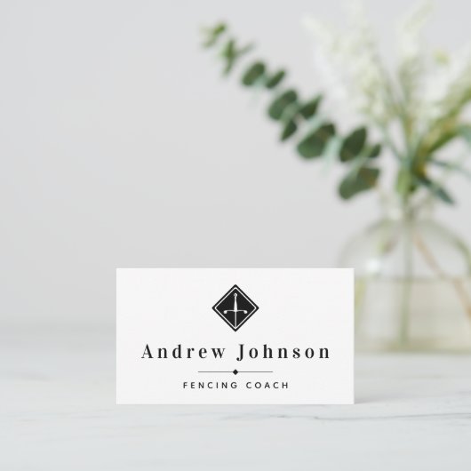 Moderne afschermende Logo Coach Instructor Fencer  Visitekaartje (Staand voorkant)
