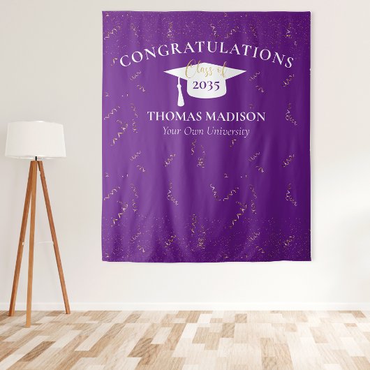 Moderne Afsluiting Nep Gouden Confetti Paars/Wit Wandkleed